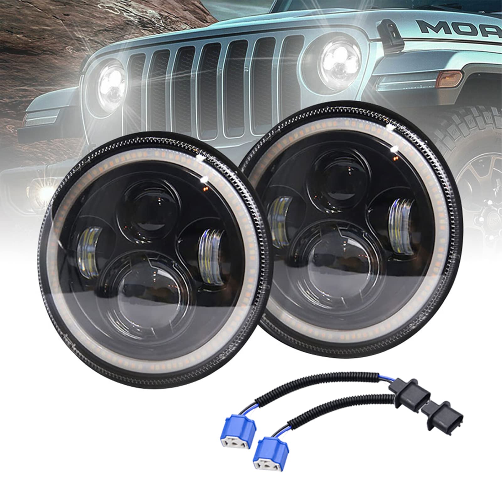 Amazon | VISVIC 7インチLEDヘッドライトラウンドホワイト